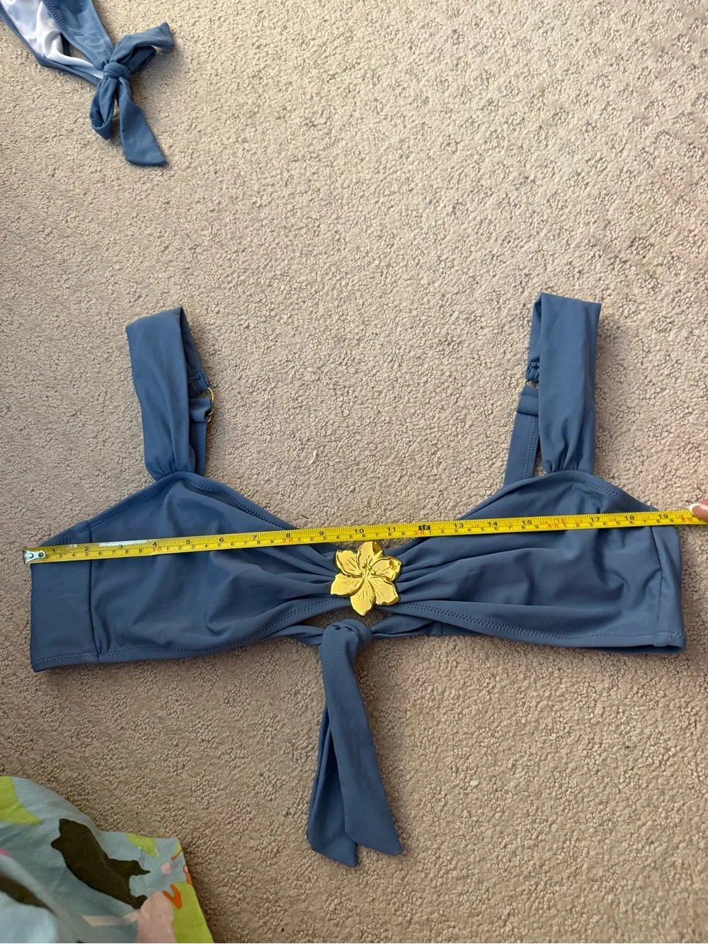 Blue Bikini Set Wide Strap Cheeky Tie Bottoms Gold Accent Sweetheart Neck XL